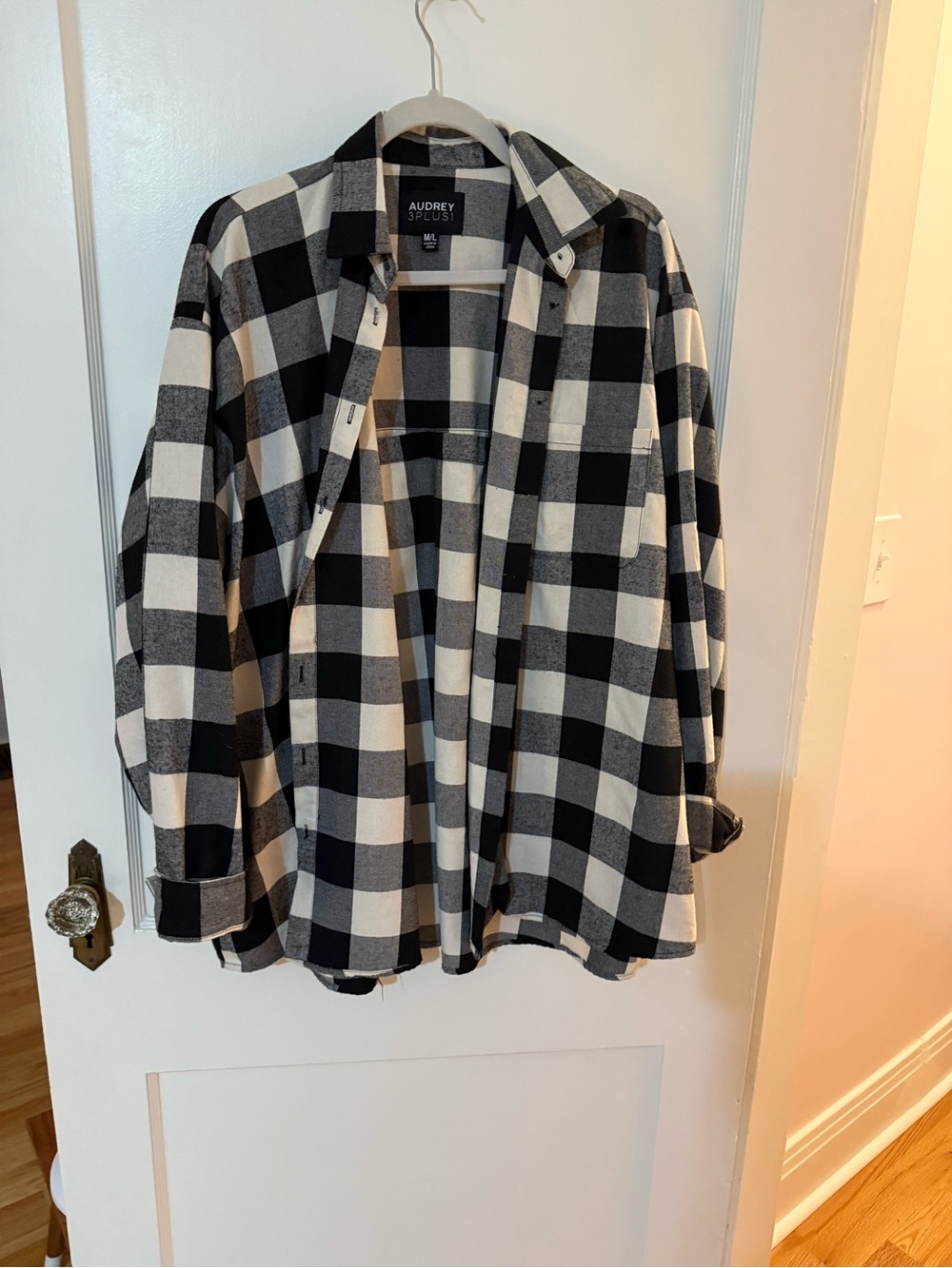 Women Black & White Plaid Button-Up Shirt